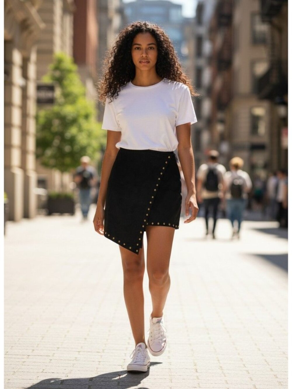 Trac Black Asymmetrical Mini Skirt With Gold Stud Accents Womens S Polyester